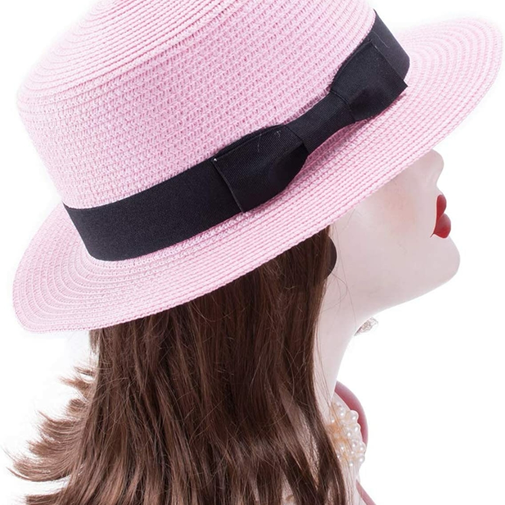Pink Basic Straw Boater Sun Hat - Picture 5 of 5